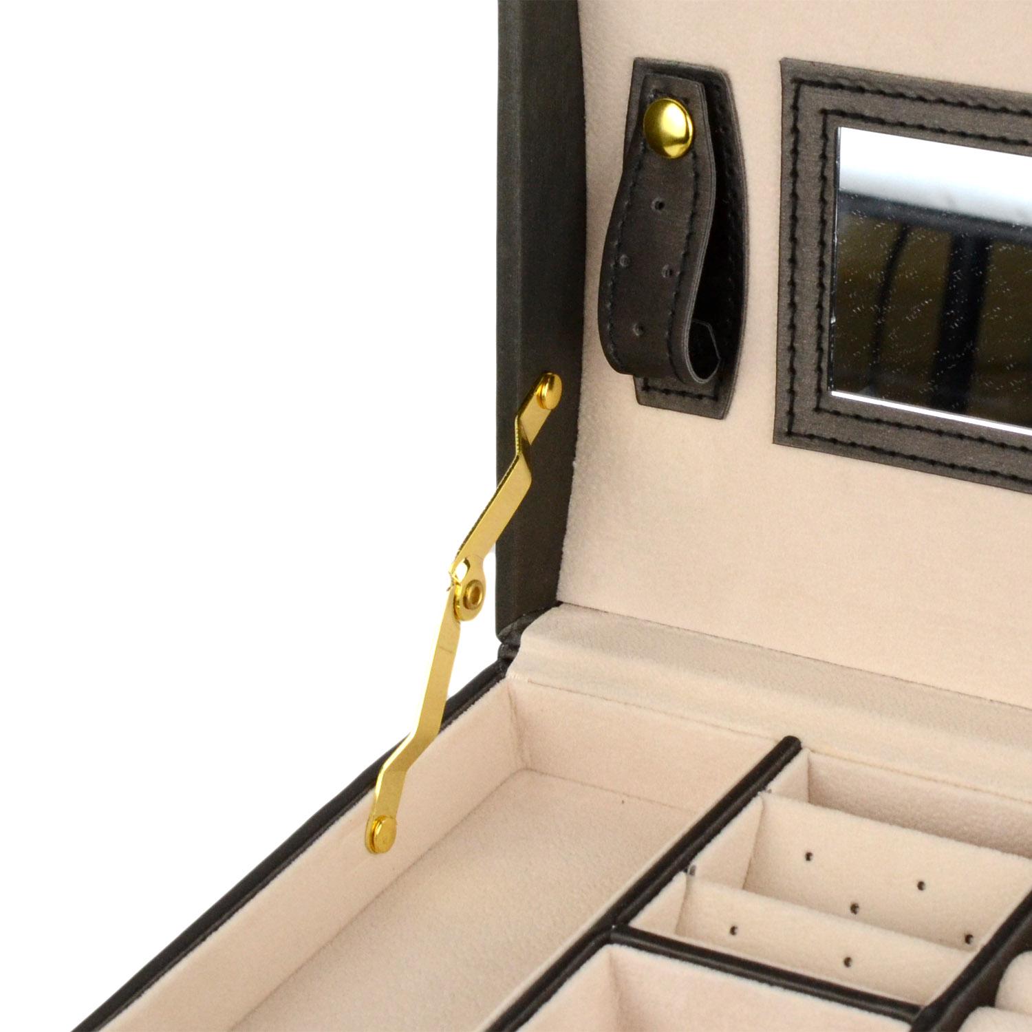 Шкатулка для украшений с зеркалом и ящичками 18х14х12,5 экокожа 12х12х5 см Черный (ШДД-13-7) - фото 6 Шкатулка для украшений с зеркалом и ящичками 18х14х12,5 экокожа 12х12х5 см Черный (ШДД-13-7) - фото 6
