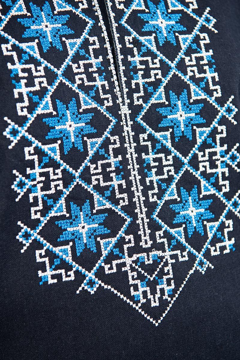 Вышиванка для мальчика с голубой и белой вышивкой из льна 158 см Темно-синий (2136600661) - фото 2