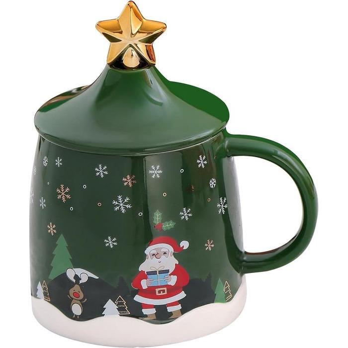 Кружка кофейная рождественская SuperglockT с крышкой и с палочкой для помешивания 400 мл Зеленый (2672717)