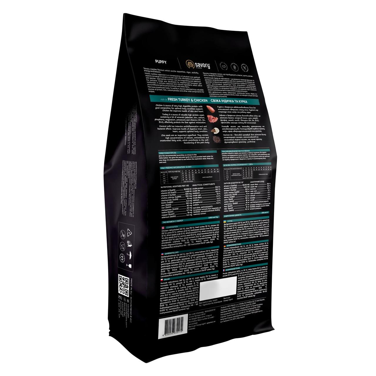 Сухой корм для щенков Savory 12 кг индейка и курица - фото 2 Сухой корм для щенков Savory 12 кг индейка и курица - фото 2