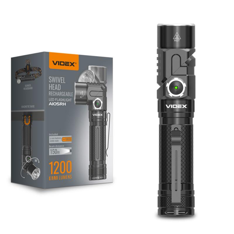 Фонарик портативный многоцелевой Videx VLF-A105RH 1200Lm 5000K (26565)