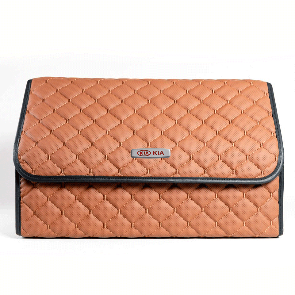 Сумка-органайзер с лого KIA в багажник CarsBAG Экокожа 30x50x30 см Коричневый (acb-1036-3-30х50х30-023)