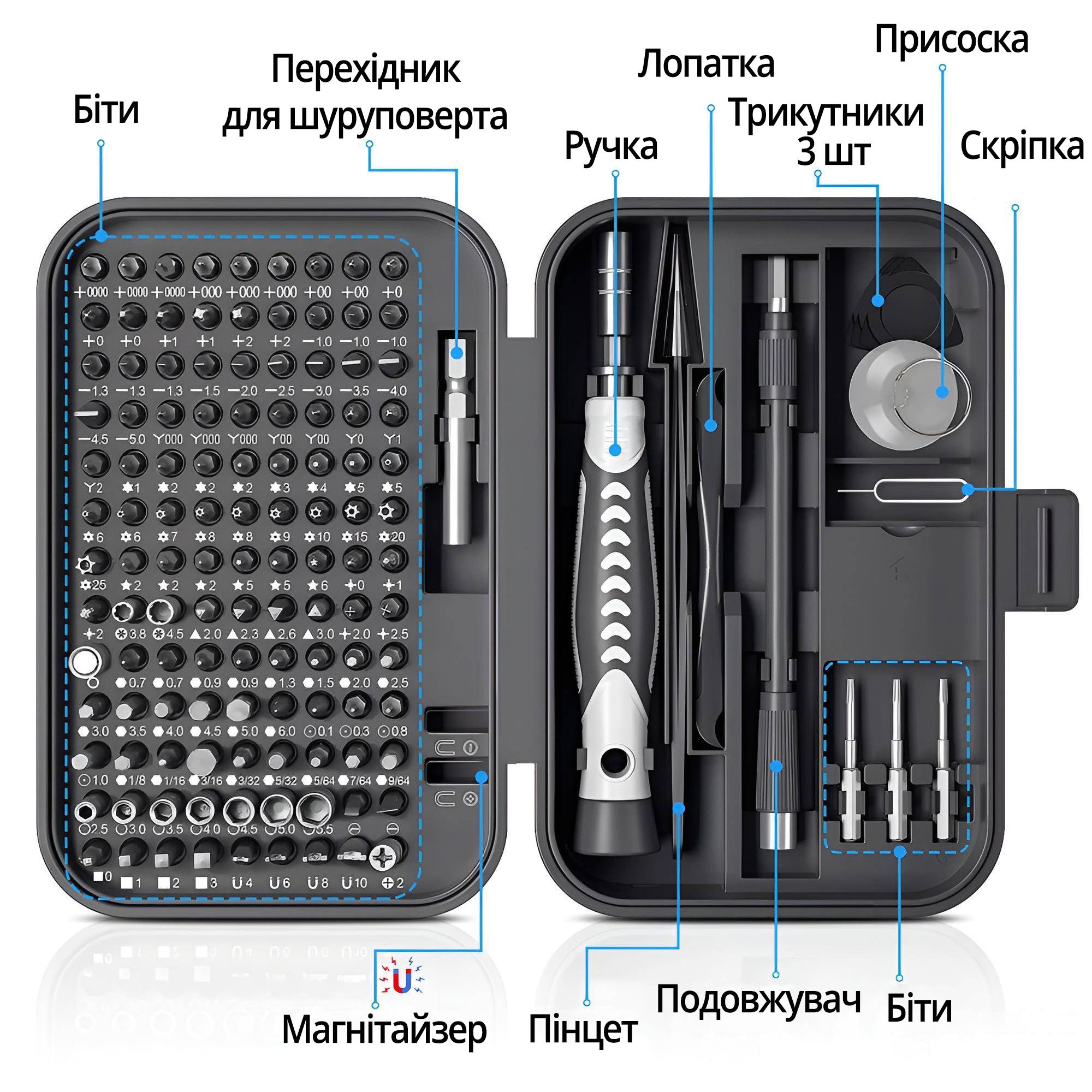 Набір викруток прецизійних магнітних 130в1 у футлярі 120 біт Чорний - фото 4