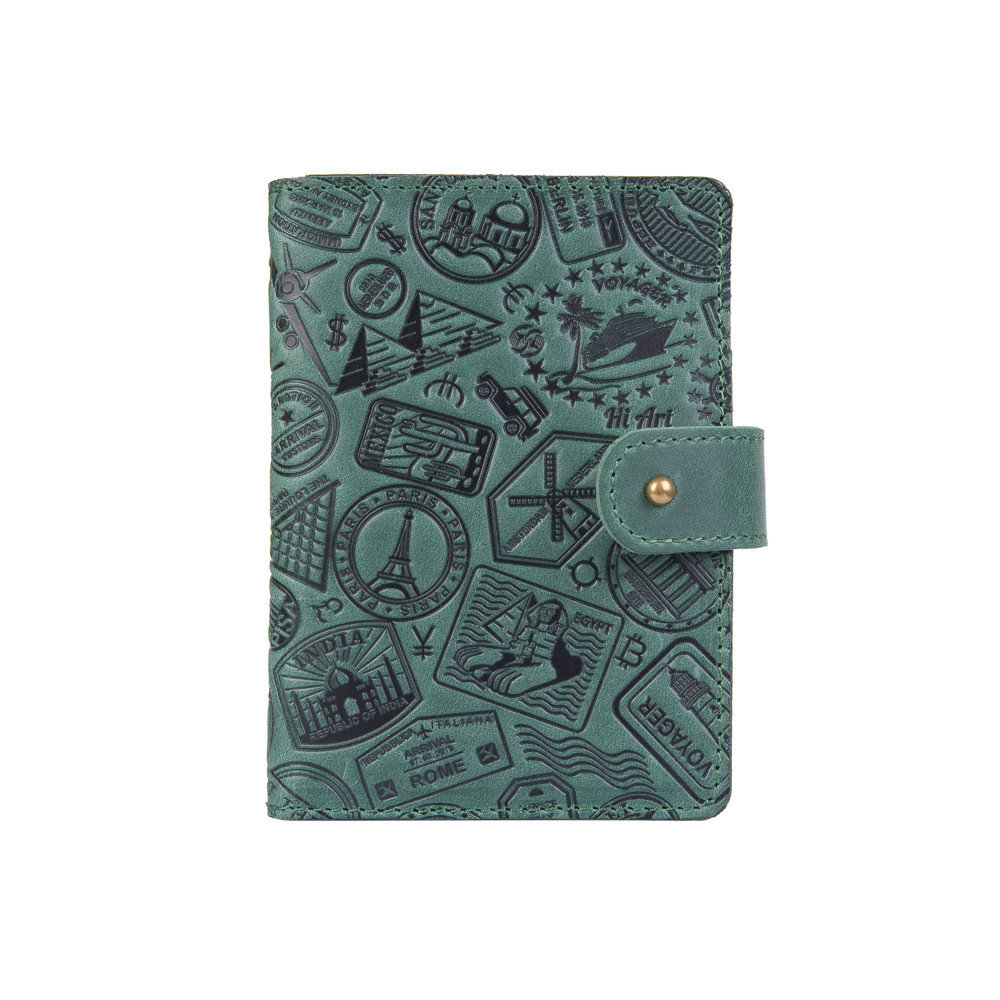 Портмоне HiArt Let's Go Travel PB-02/1 Shabby Alga из натуральной кожи для паспорта/ID документов Зеленый (PB-02/1-S19-5920-T007)