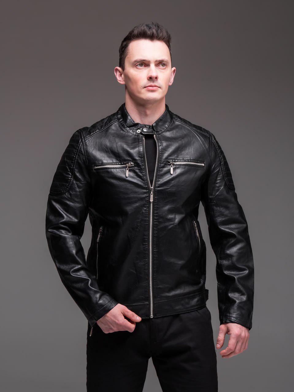 Куртка мужская из эко-кожи M Черный (2341/2) - фото 6 Куртка мужская из эко-кожи M Черный (2341/2) - фото 6