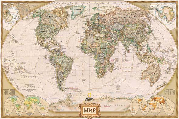 Наклейки WS Wallpaper "Винтажная карта мира" на русском языке 100x70 см (9584m)