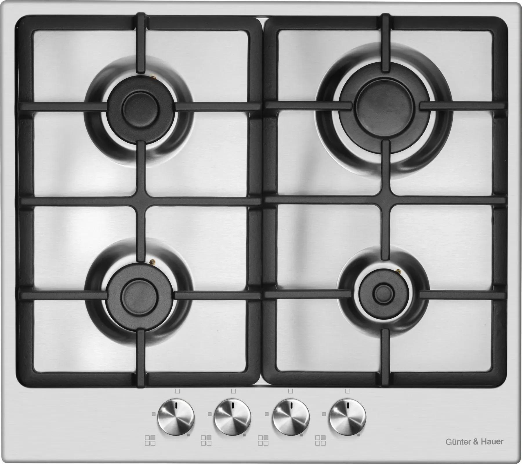 Варочная поверхность газовая Gunter&Hauer GH 606 ​​IX сталь электроподжиг газ-контроль 60 см - фото 3