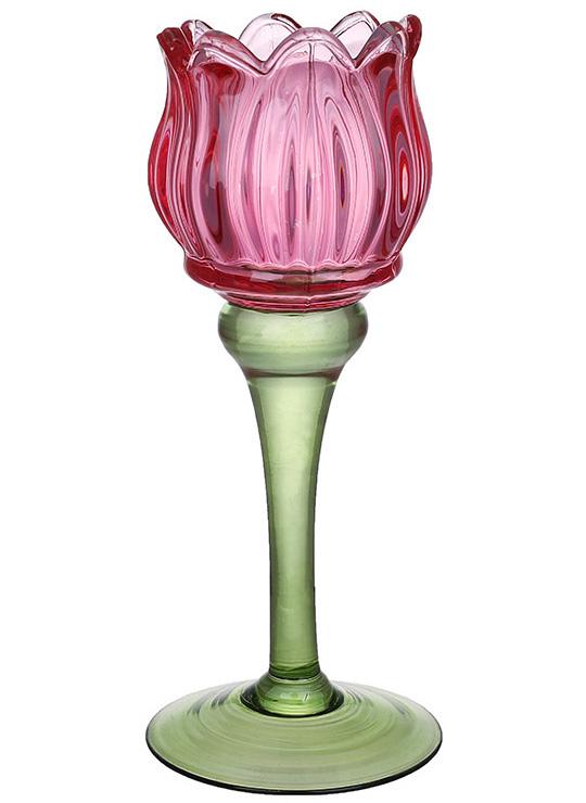 Подсвечник стеклянный Ярко-Розовый Тюльпан 8х19 см