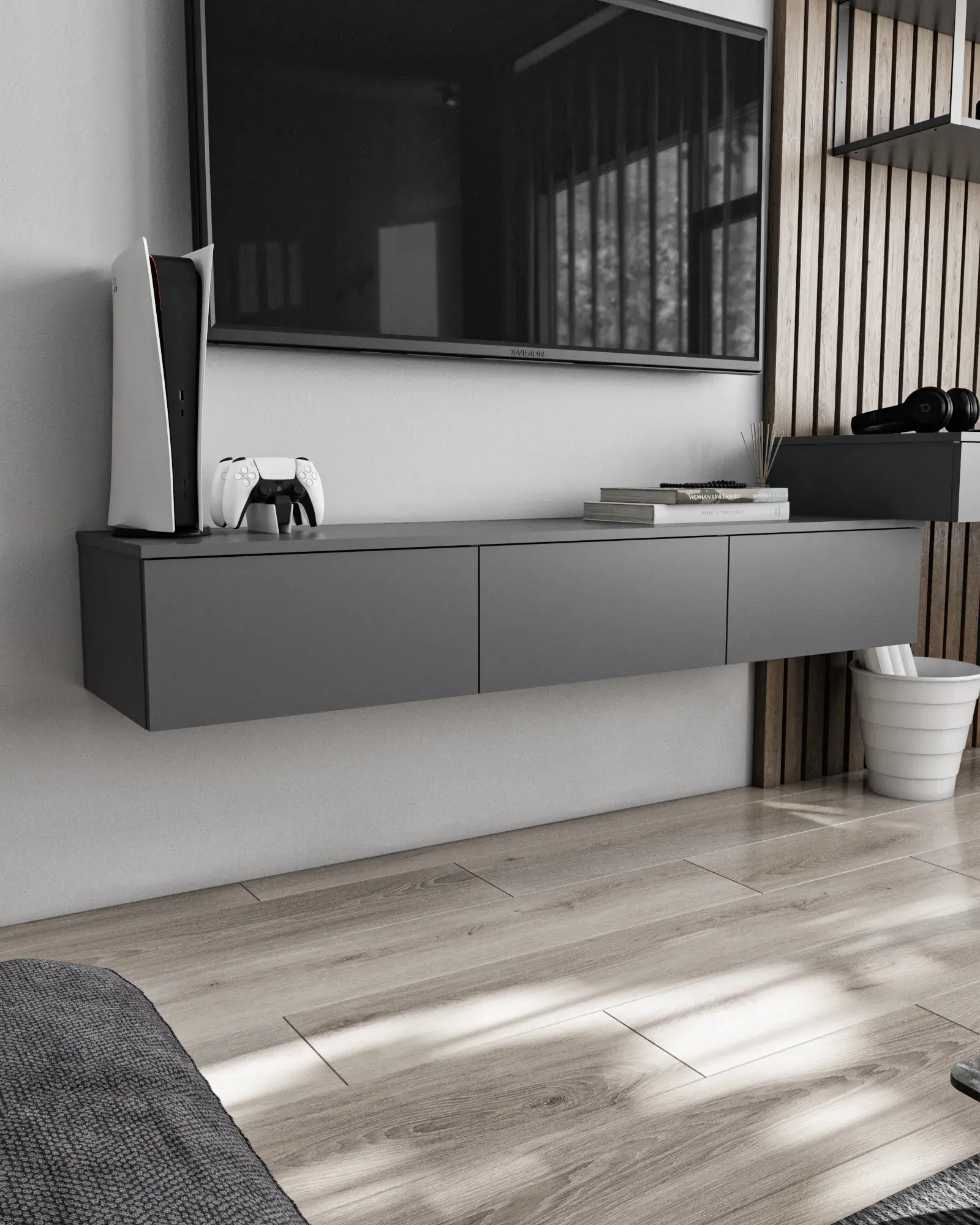 Тумба для ТВ навесная Nikoshop Т-221 с 3 ящиками 1500х400х240 мм Антрацитовый