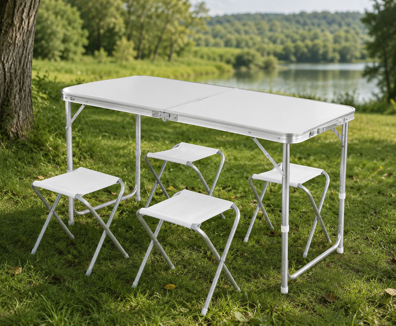 Стол туристический складной Folding Table и 4 стулья с регулировкой высоты 120х60х70 см Белый (35973478)