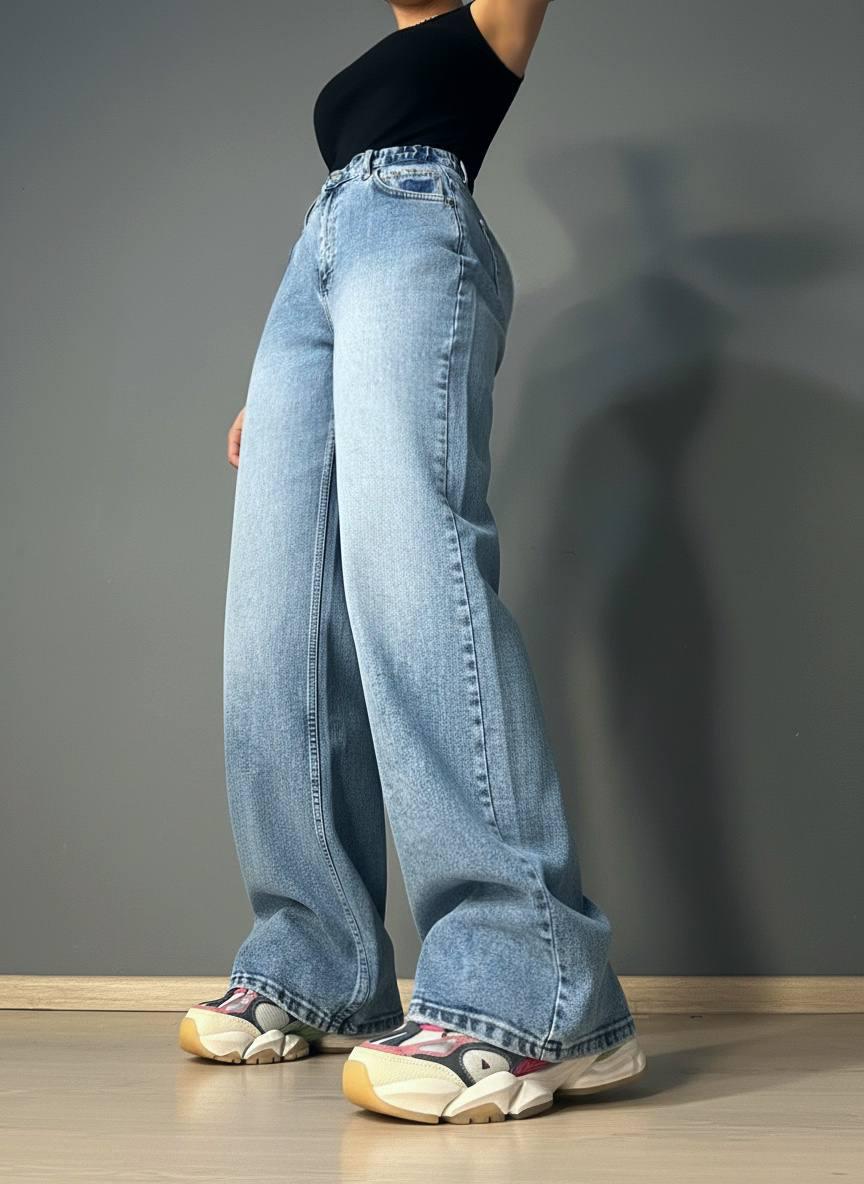 Джинсы женские Sherocco 5218 WIDE LEG палаццо с резинкой на талии большие размеры р. 30 Голубой (6487)