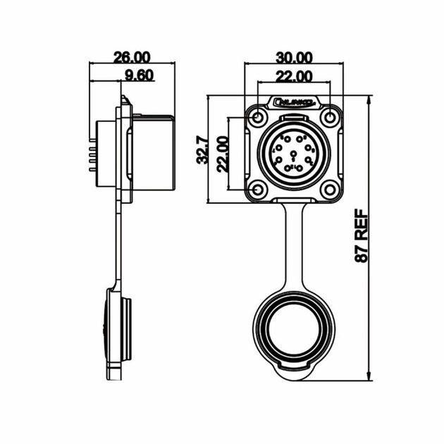 Розетка панельная герметичная CNlinko LP-20-J09SX-03-401 IP67 9pin 5 A 250 В (7049) - фото 4