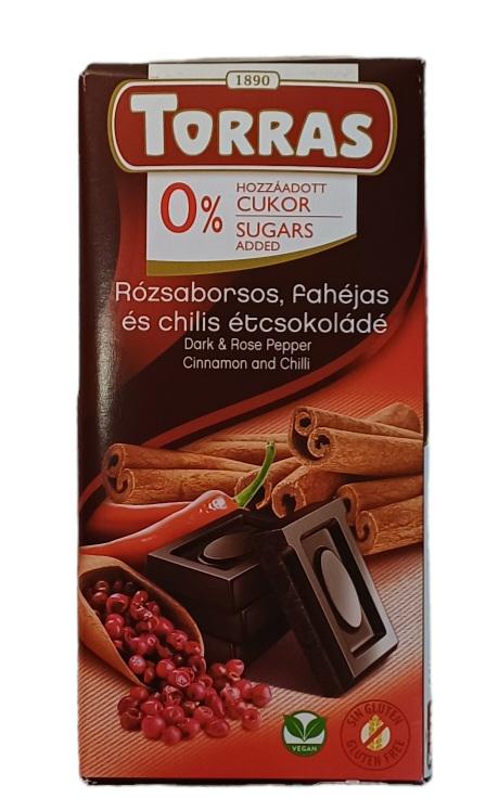 Черный шоколад Torras с корицей и перцем чили без сахара без глютена 75 г (58531)