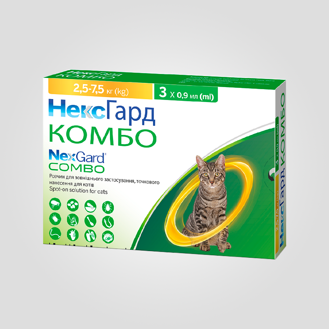 Краплі від бліх кліщів та гельмінтів NexGard Combo для котів від 2 5 до 7 5 кг L 1 шт. (20504286)