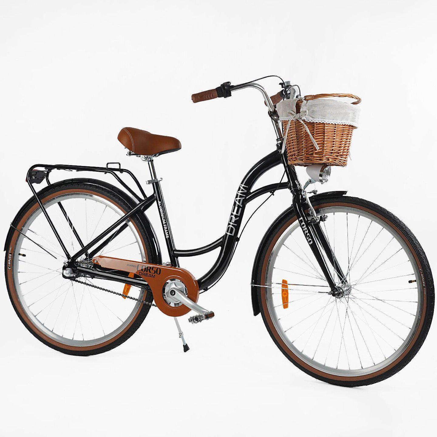 Велосипед городской алюминиевый CORSO Dream 28 дюймов с корзиной и багажником, рама 18" Черный - фото 2