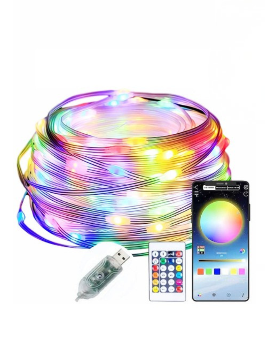 Гирлянда светодиодная RGB 5050 водонепроницаемая IP67 с USB/Bluetooth реагирует на звук с пультом 10 м Разноцветный (1490534112) Гирлянда светодиодная RGB 5050 водонепроницаемая IP67 с USB/Bluetooth реагирует на звук с пультом 10 м Разноцветный (1490534112)