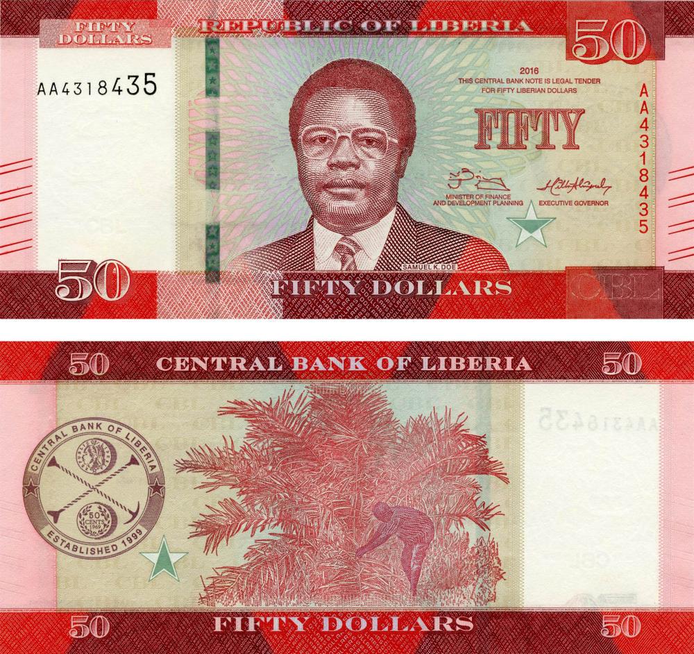 Колекційна банкнота Ліберія 50 доларів 2016 UNC P34 (Б12635)