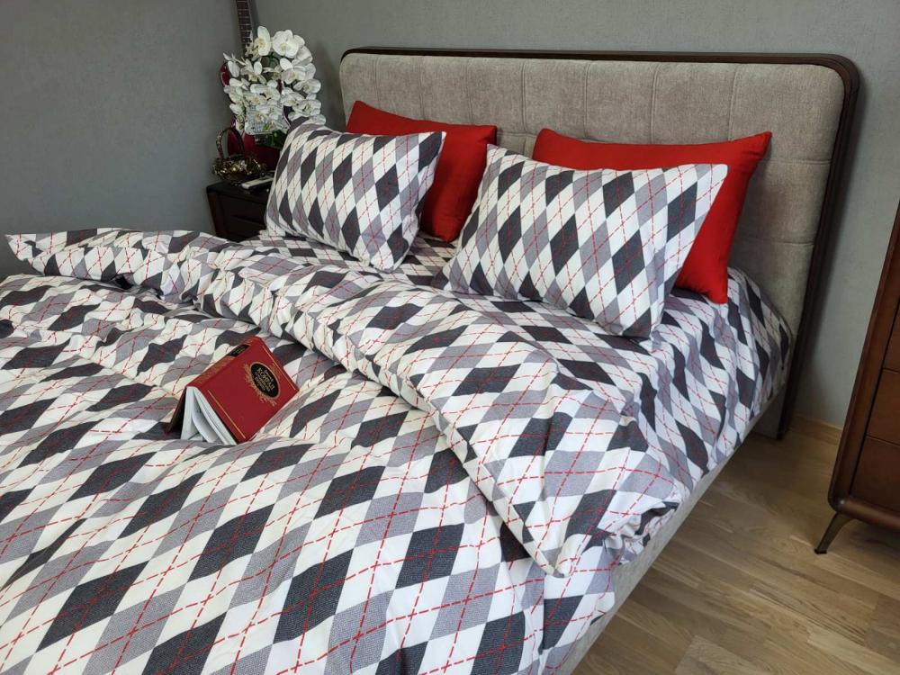 Комплект постільної білизни Ромб Turkish flannel полуторний Сірий (1777357922)