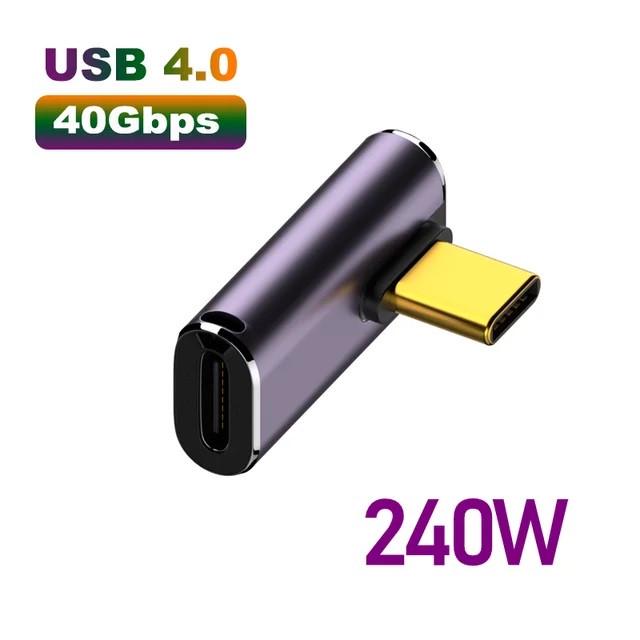 Переходник угловой OTG USB Type-C M/F LED USB 4.0 40Gbps 240W 8K Metal Type-4 - фото 2