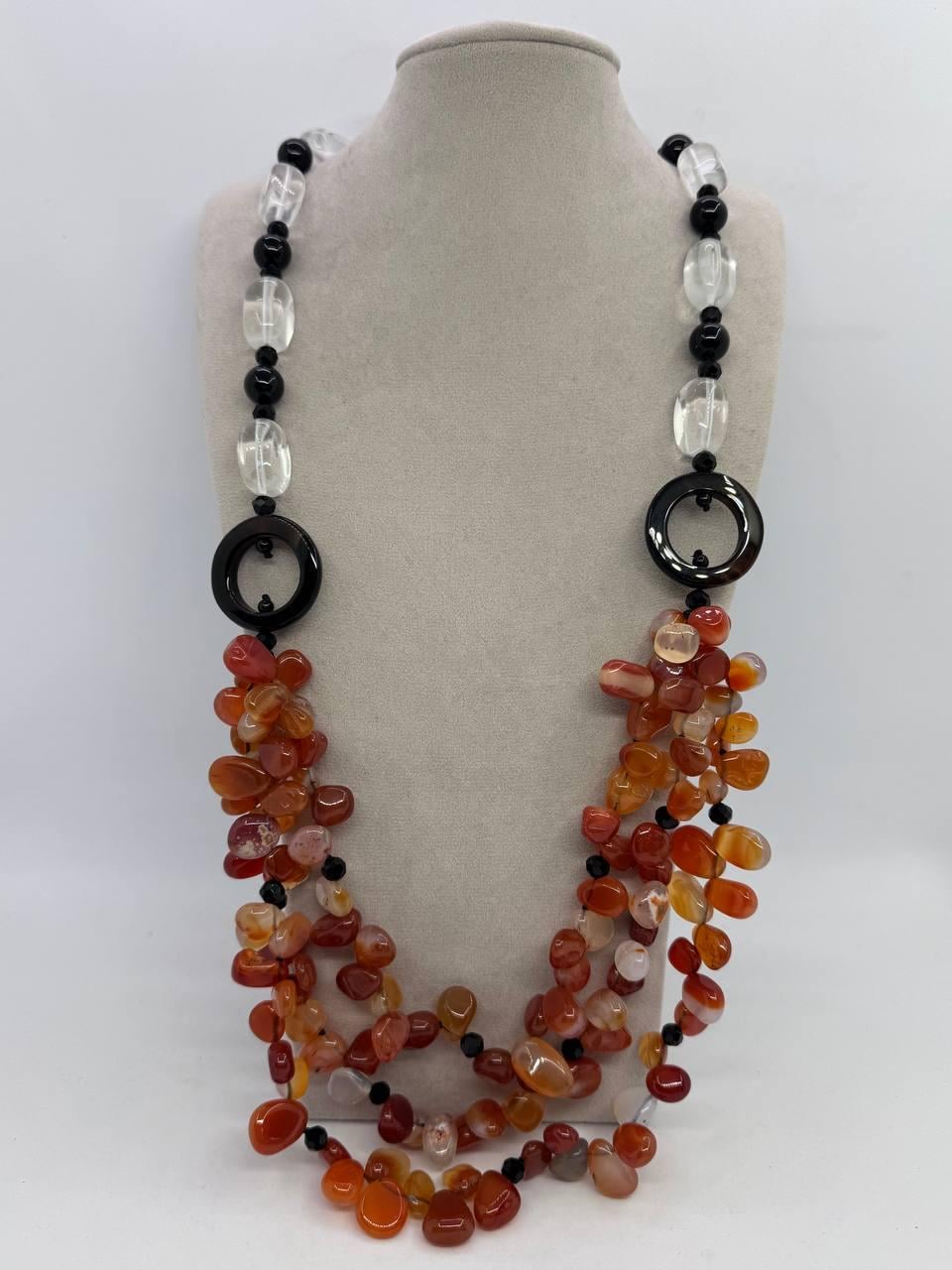 Бусы из сердолика и агата 74 см Оранжевый (12983)