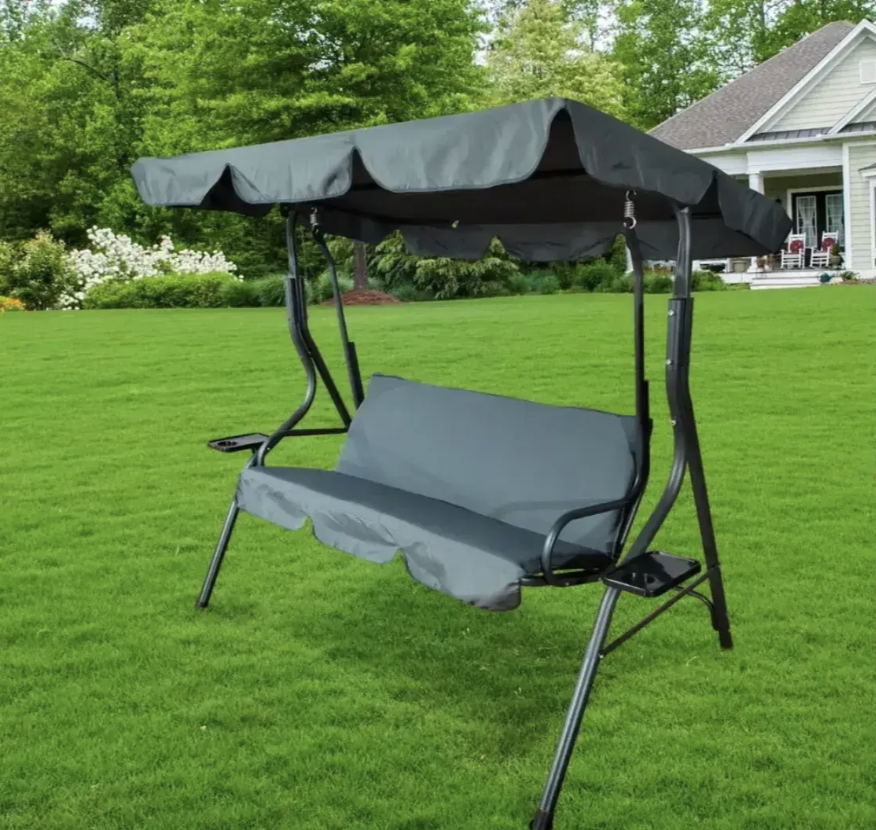 Садовая качель трехместная VOLSO VS 3088 с навесом и подстаканниками 170x110x153 см Антрацит - фото 2 Садовая качель трехместная VOLSO VS 3088 с навесом и подстаканниками 170x110x153 см Антрацит - фото 2