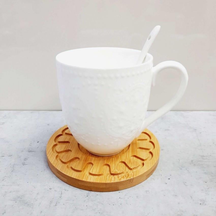 Чашка Interos A PJ03384 з ложкою та дерев'яною підставкою 300 мл