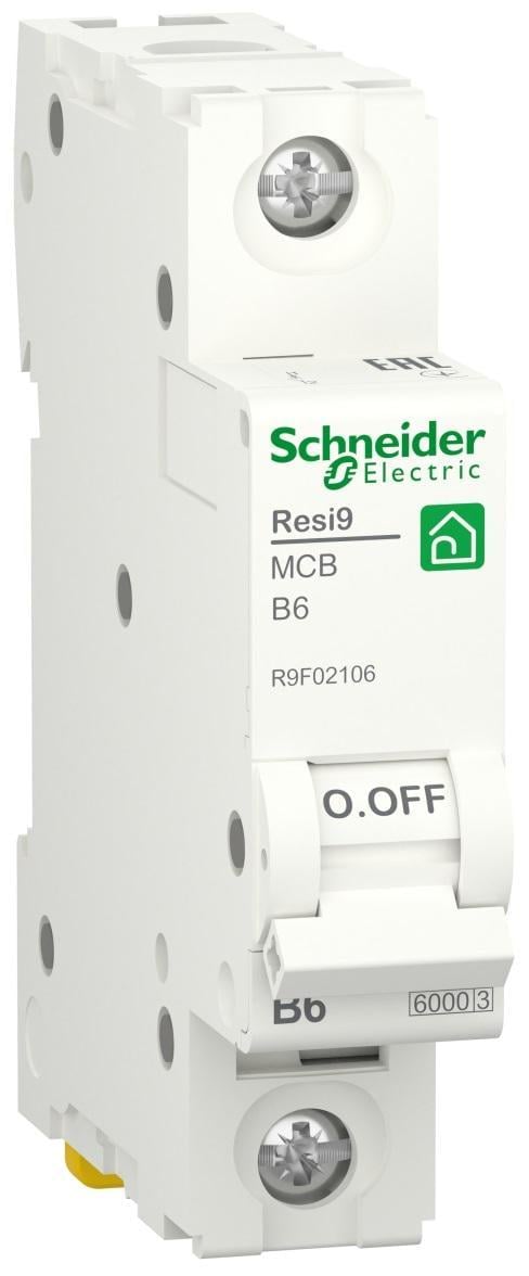 Автоматический выключатель Schneider Electric RESI9 1P 6A 6кА В (R9F02106)