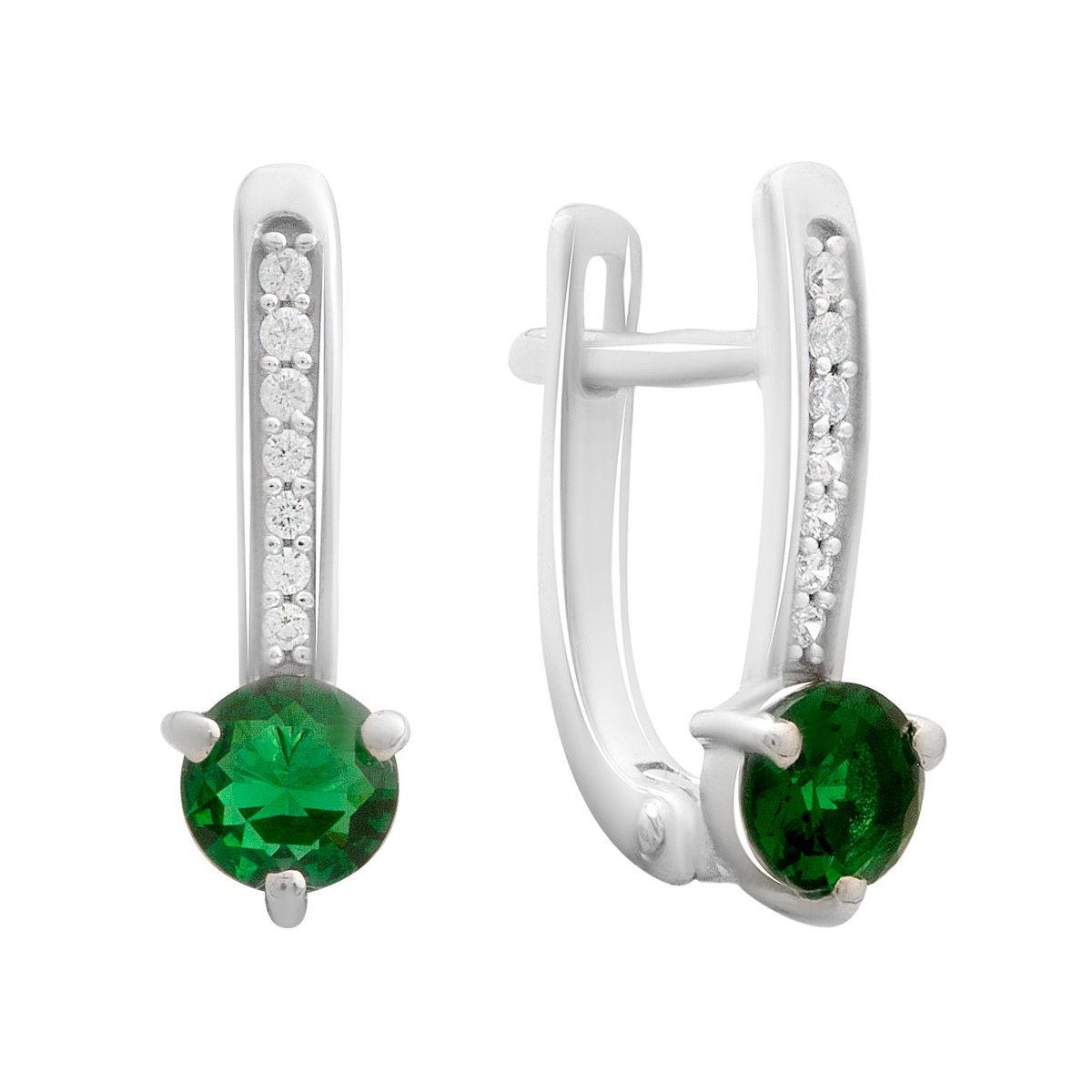 Сережки срібні з зеленими вставками олександриту nano та розсипом фіанітів