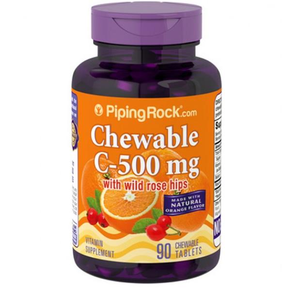 Витамин C Piping Rock Chewable Vitamin C 500 mg with Rose Hips 90 Tabs Orange