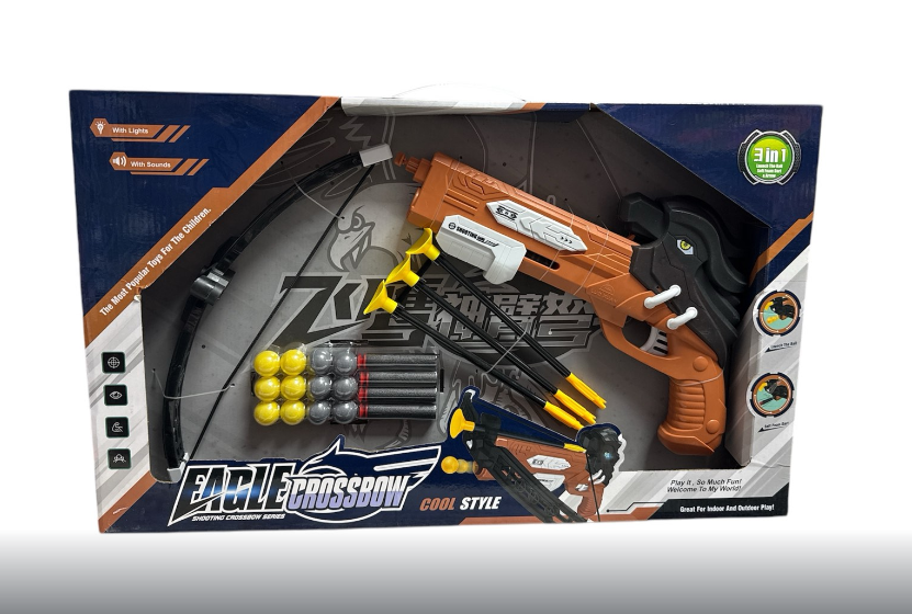 Арбалет-пистолет игрушечный 3в1 со стрелами на присосках и мягкими шарами музыкальный 31 см (SP 949-14)