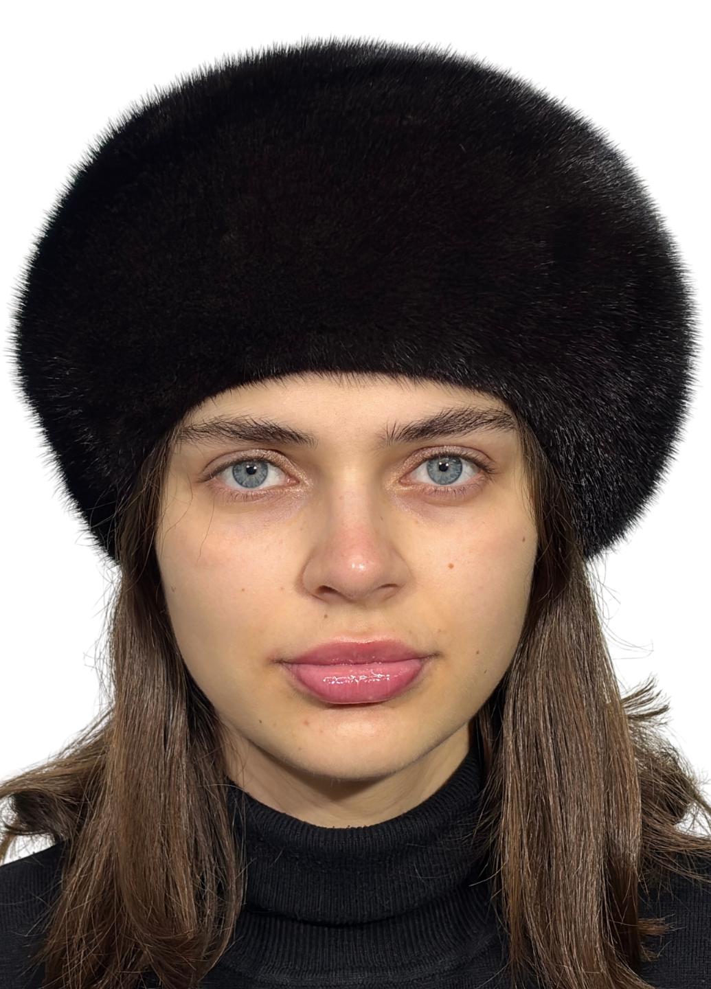 Женский зимний берет Меховой стиль Классический из натурального меха норки M-L Махагон (024/L)