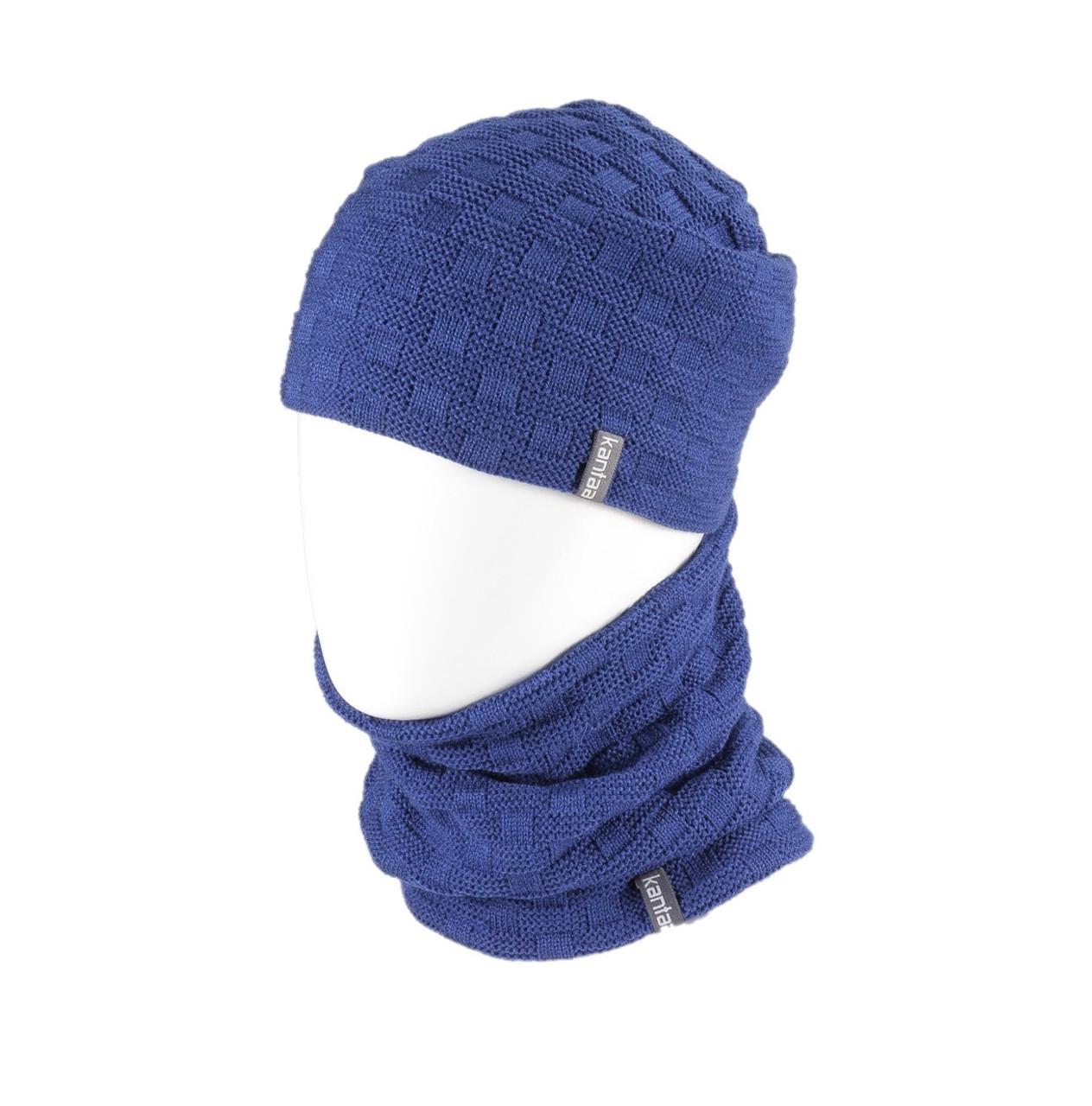 Вязаная шапка Кahta с Снуды Fashion Hat мужская на флисе р. 50-60 Красный (OC-078)