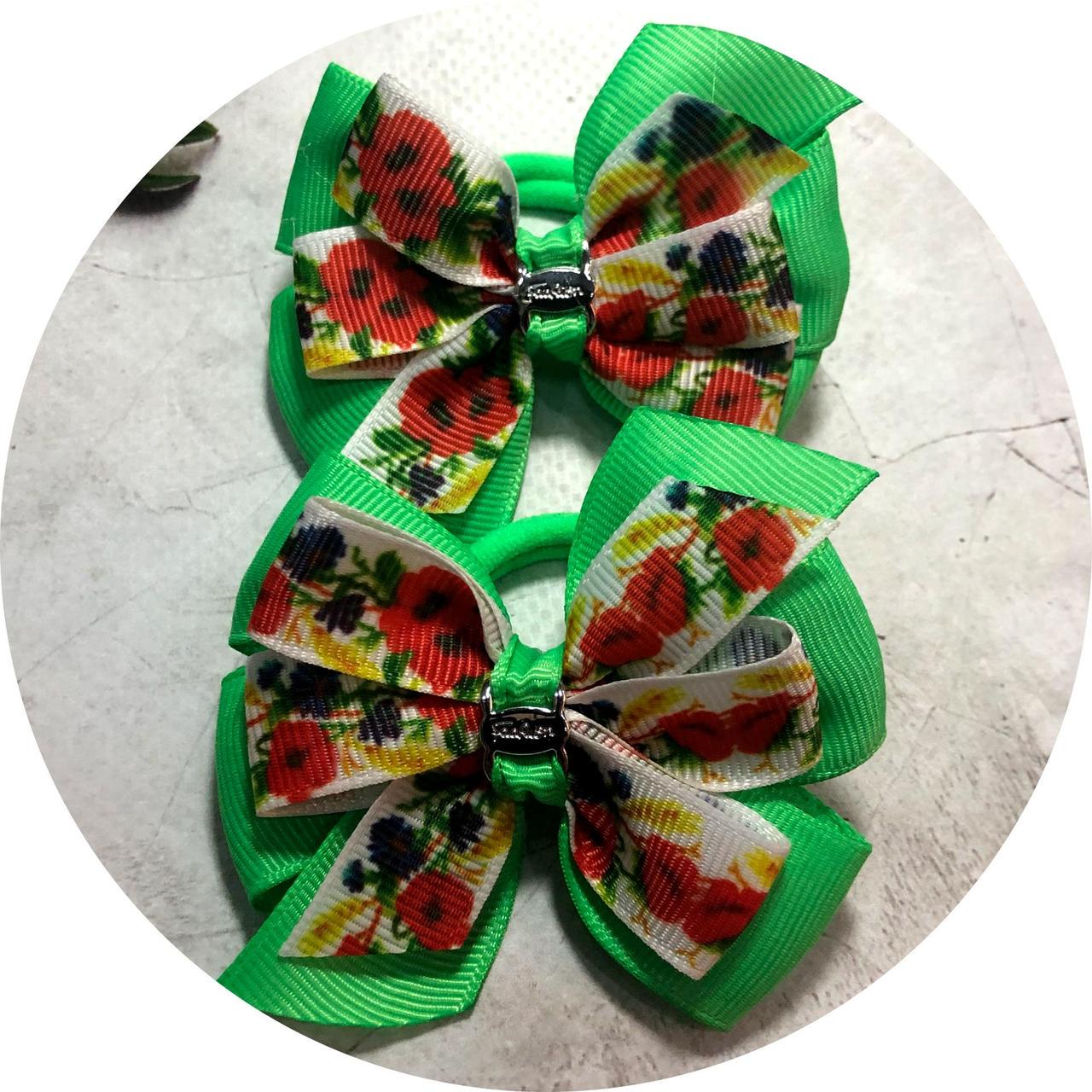 Бантики детские на шпильке Украинский орнамент 7 см 2 шт. Салатовый (11468)