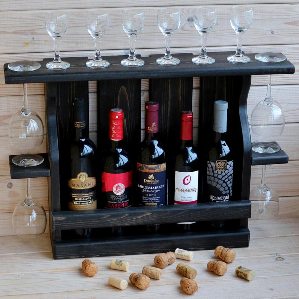 Полка для вина настенная из дерева Накагута 5 Венге (ПНК-508812)