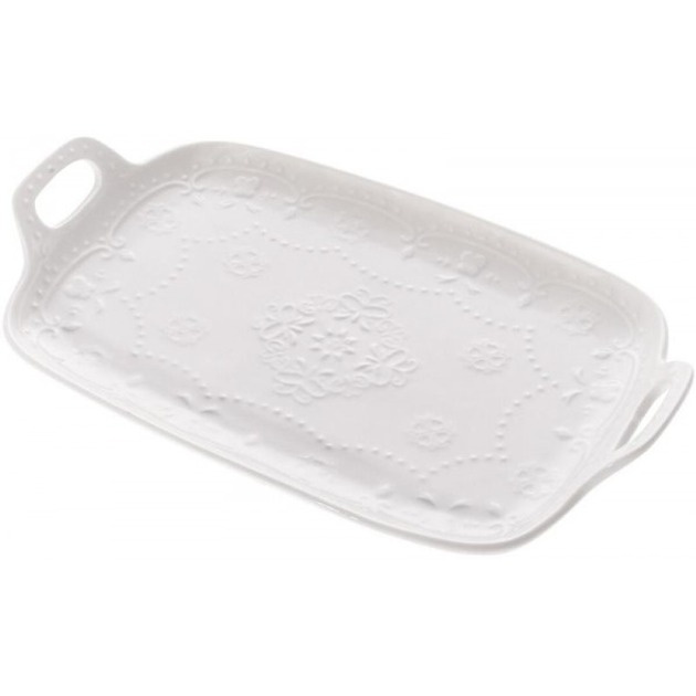 Блюда сервировочные фарфоровые с ручками Кружева 25х14 см 2 шт. Белый (988-391)