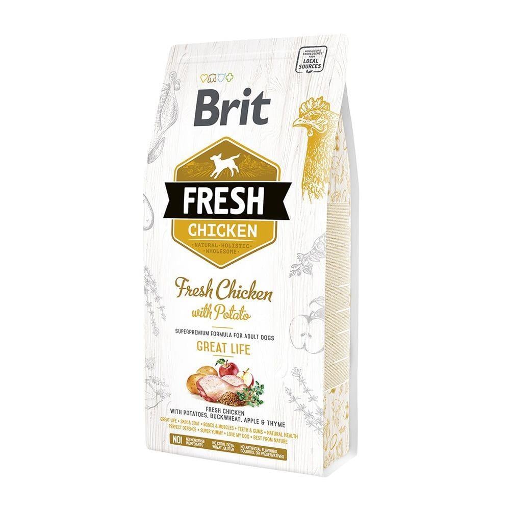 Корм сухой Brit Fresh Chicken/Potato Adult для взрослых собак всех пород с курицей и картофелем 2,5 кг (8595602530908)