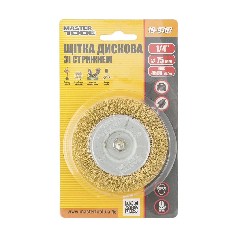 Щетка дисковая Mastertool из латунированной рифленой проволоки 75 мм со стержнем 1/4" (19-9707) - фото 3