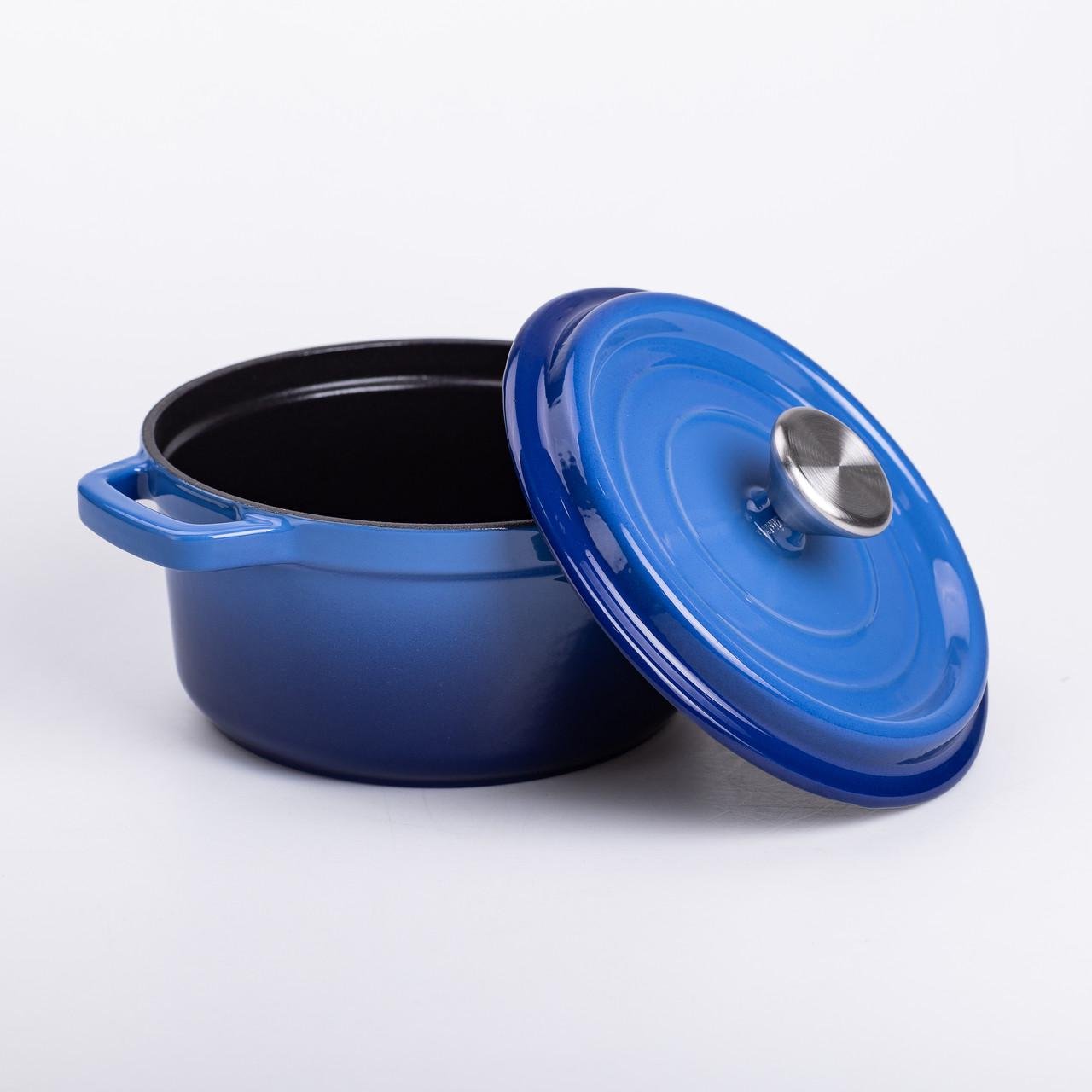 Кастрюля чугунная эмалированная с крышкой 20 см 2 л Синий (6810) - фото 1 Кастрюля чугунная эмалированная с крышкой 20 см 2 л Синий (6810) - фото 1