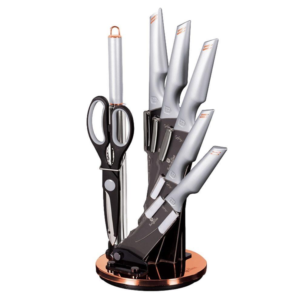 Набір ножів Berlinger Haus Moonlight Collection на акриловій підставці кухарської/для хліба/овочів/сантоку/універсальний/ножиці/мусат