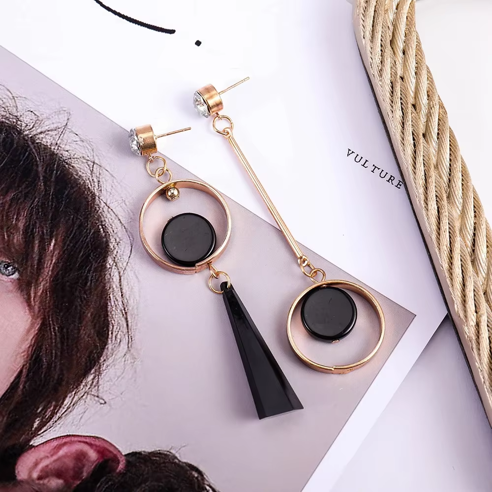 Сережки геометрія кола і паличка Чорний (1197850464)