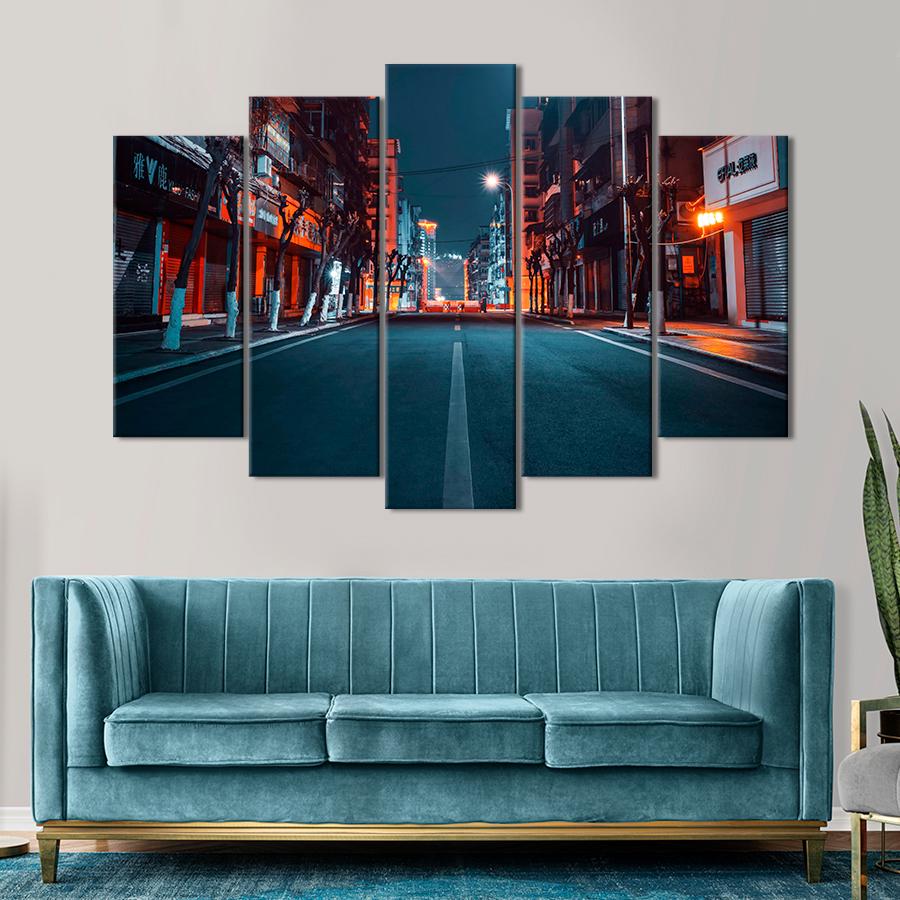Картина город Ночная улица в большом городе 187x119 см (A801-5)