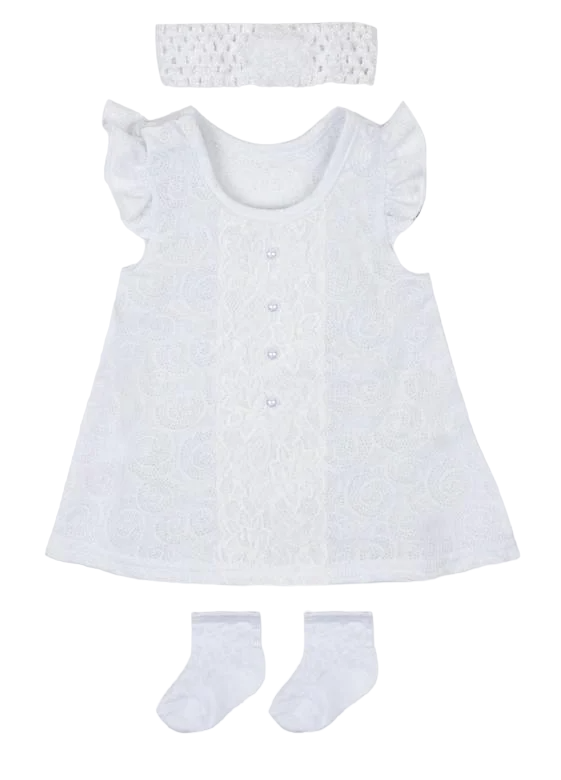 Комплект детской одежды хлопковый для девочки Gabbi КТР-21-4 платье/ободок/носки 74 см Белый (12893)