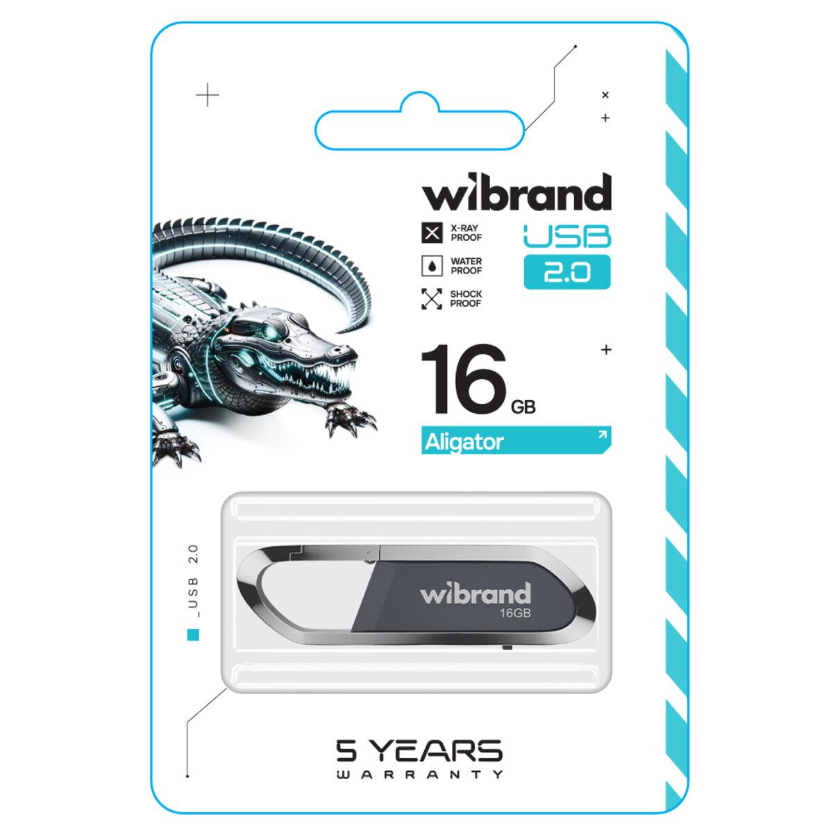 Флеш-пам'ять USB моноблок с карабином Wibrand WI2.0/AL16U7G USB 2.0 Aligator 16 Gb Grey (602121) - фото 2