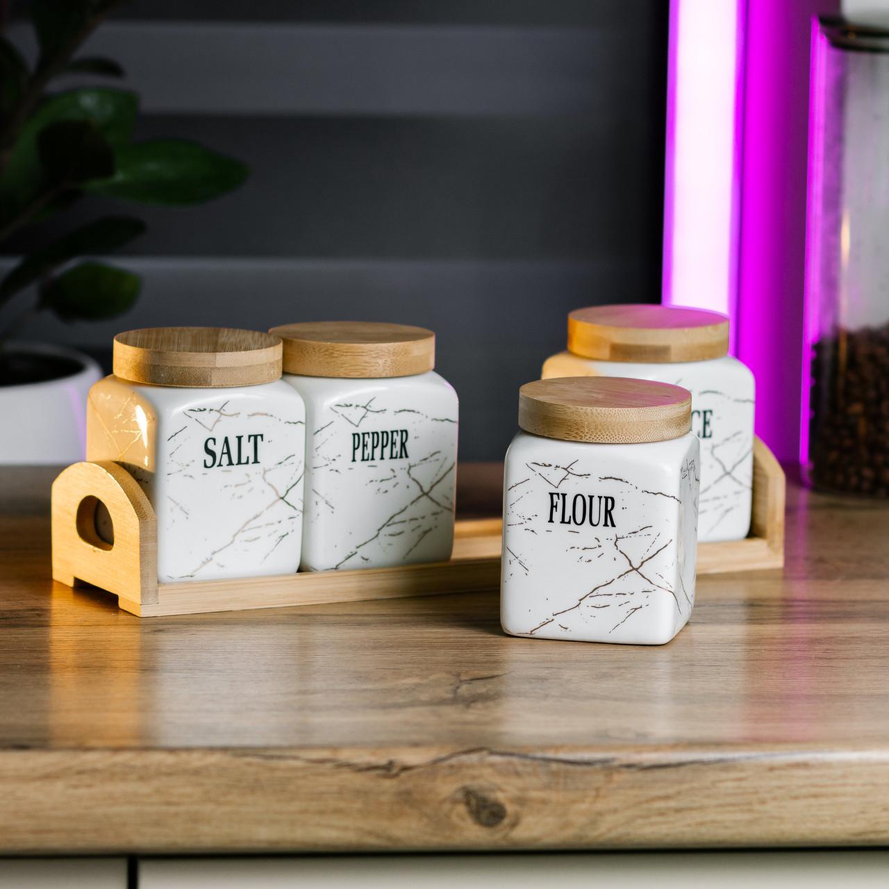 Набір для сипучих продуктів 4 бамбуковій підставці на шт. по 300 мл (HP1210) - фото 2