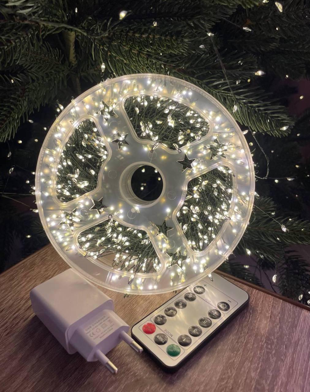 Гирлянда Мишура 30 м 900 LED Белый теплый/Зеленый провод (345) - фото 5