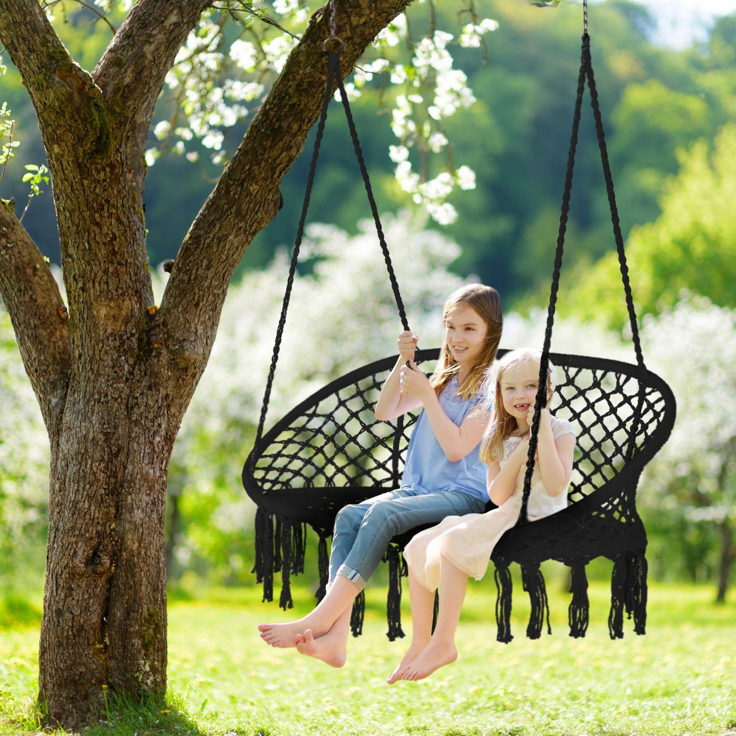 Кресло-качели садовые подвесные Outtec BOHO плетеное для 2 человек гнездо Черный (O-42438) - фото 6 Кресло-качели садовые подвесные Outtec BOHO плетеное для 2 человек гнездо Черный (O-42438) - фото 6