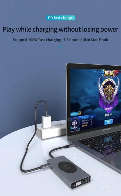 Хаб-концентратор Basix 13в1 Docking Station для Macbook/Windows с поддержкой беспроводной зарядки для iPhone/Android - фото 2