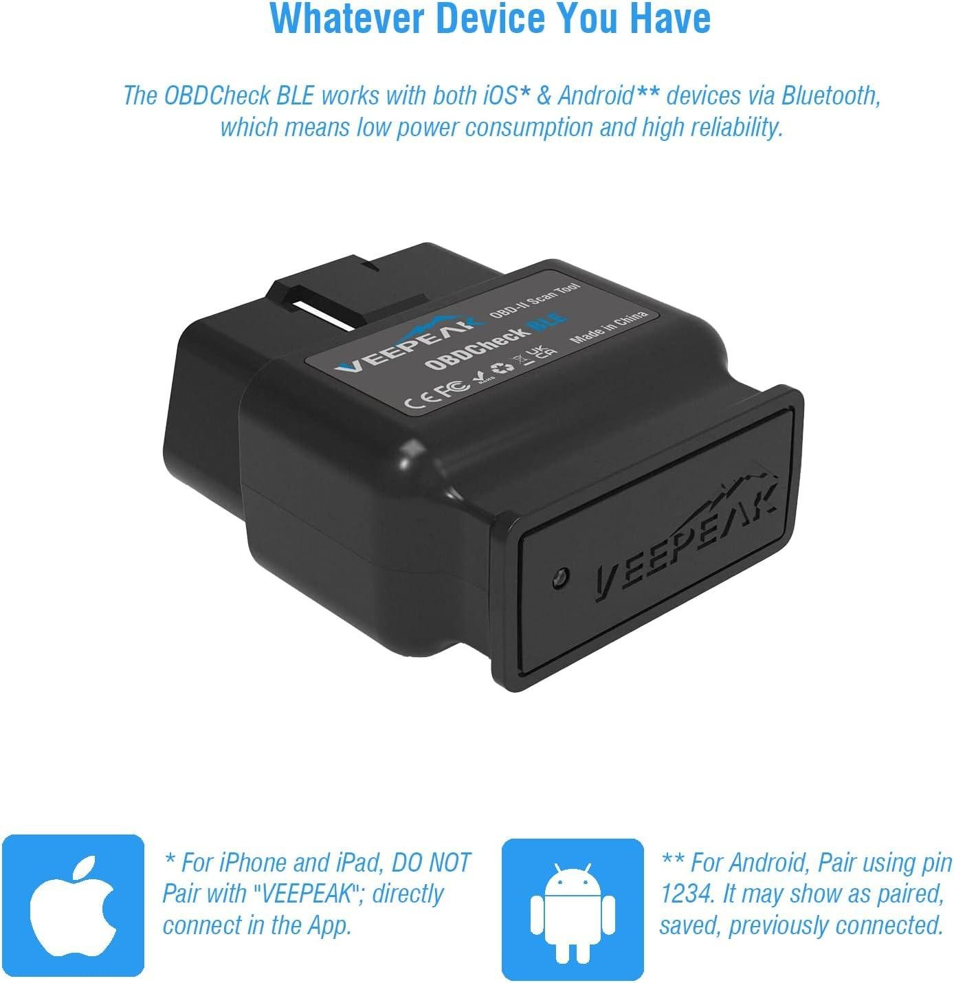 Сканер автомобильный Veepeak OBDCheck BLE+Bluetooth 4.0 OBD 2 диагностический - фото 2