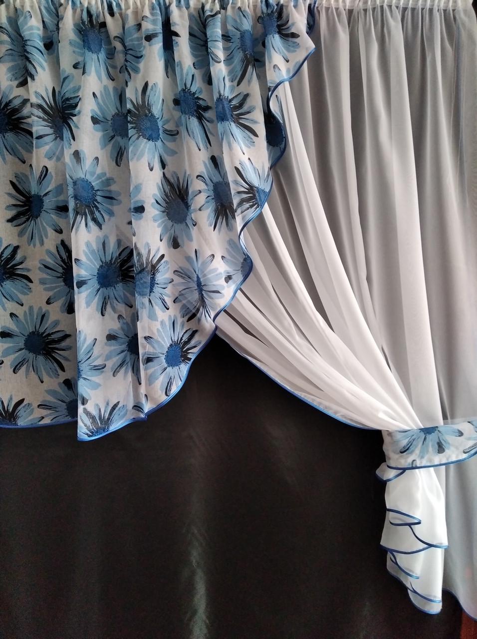 Занавеска кухонная Угол сетка с ламбрекеном батист 300х170 см Белый/Голубой (ул-24) - фото 1 Занавеска кухонная Угол сетка с ламбрекеном батист 300х170 см Белый/Голубой (ул-24) - фото 1