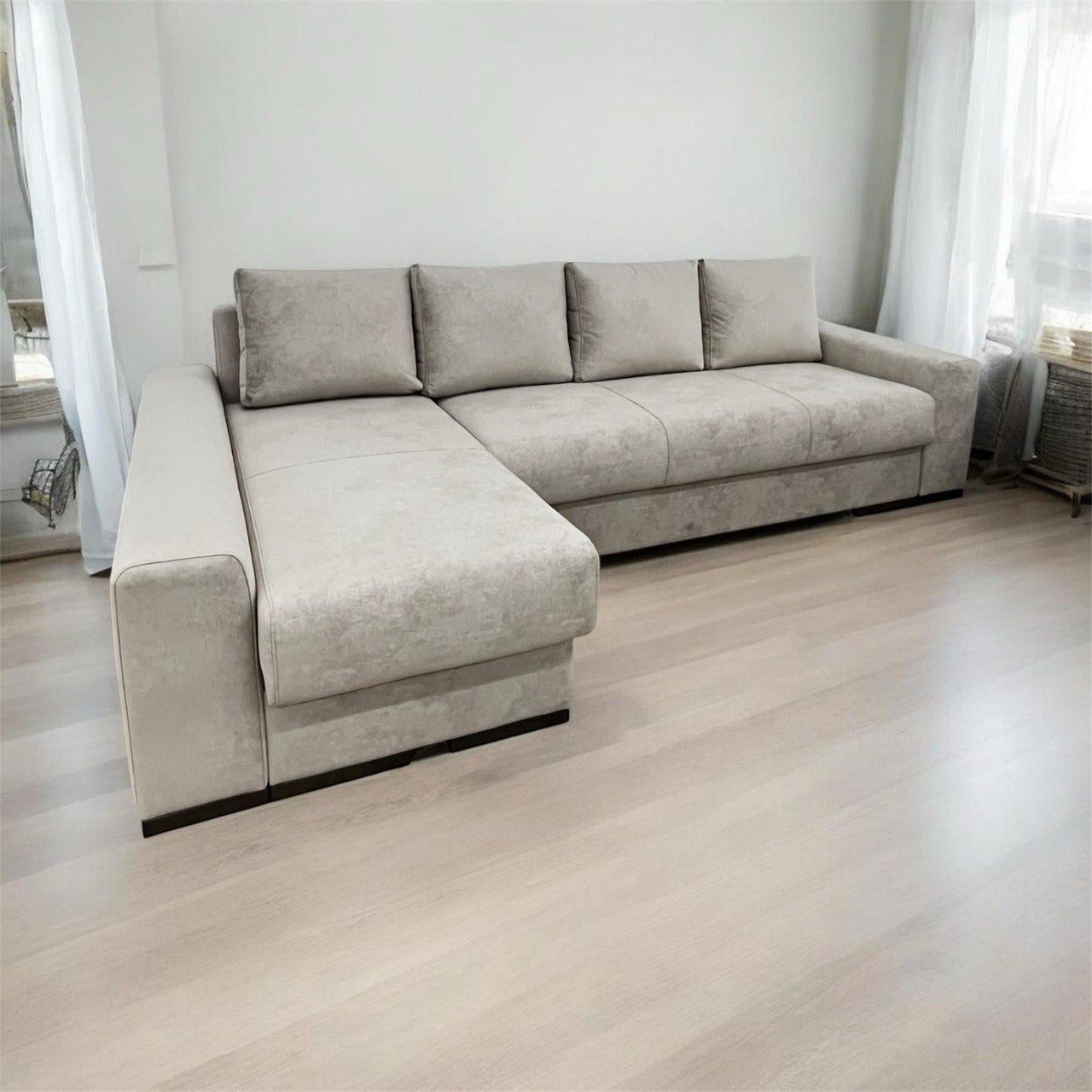 Диван угловой Native Sofa Питер с нишей для вещей и механизмом раскладки пума 150х2540 см Светло-серый/Бежевый (NS-CS-PIT-PM-01-EST-CON3)